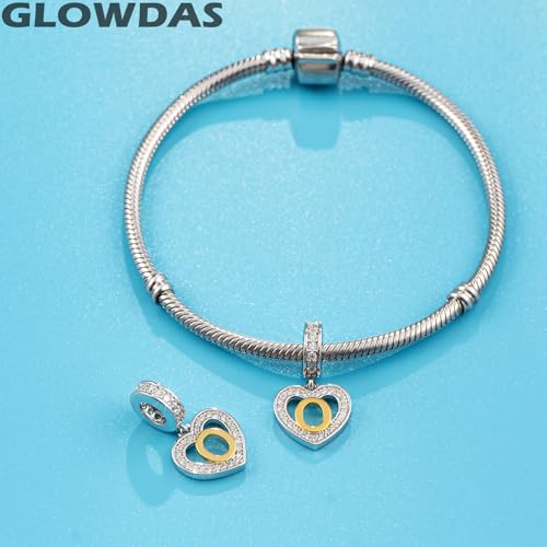 Image of GLOWDAS 18K Gold Plated Letter Charms Initial A to Z Necklace Pendant, 925 Sterling Silver CZ Heart Dangle Alphabet Beads fit European DIY Bracelet, Gifts for Valentiens /Christmas /Family