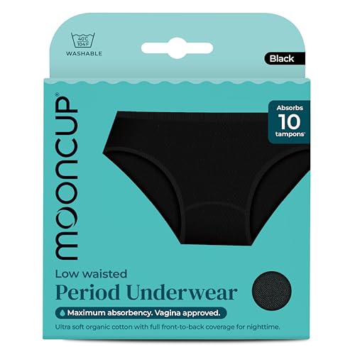 Mooncup Low Waist Period Pants - Eco-Friendly Organic Cotton Period Underwear with Maximum Absorbency (Up to 10 Tampons) 180 Coverage Leak-proof Reusable & Comfortable for Heavy Flow - Size 18
