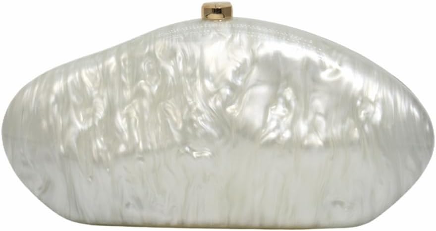 Pearlescent Shell Acrylic Clutch Bag with Metal Clasp for Women