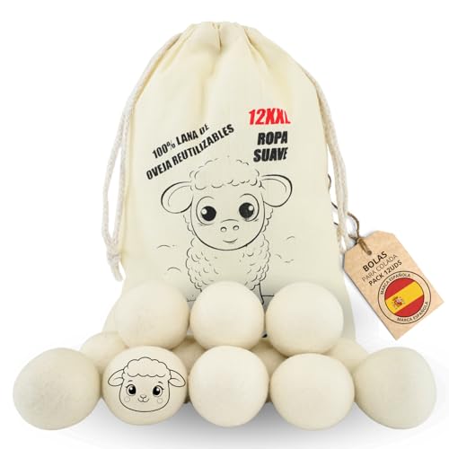 SILVERSTORE® 12 Bolas Para Secadora y Lavadora - Bolas Lana Para Secadora De Ropa - Suavizante Natural - Reducen Las Arrugas De La Ropa y El Secado - Secadora Lavadora XXL (Blanco)