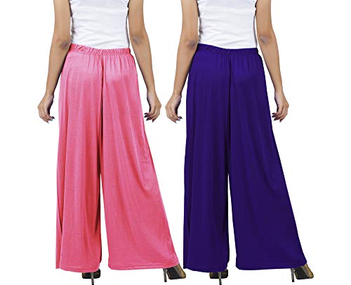 Image of Buy That Trendz M to 4XL Cotton Viscose Loose Fit Women M to 6XL Flared Wide Leg Palazzo Pants for Rose Purple 2 of Pack Combo XX-Large