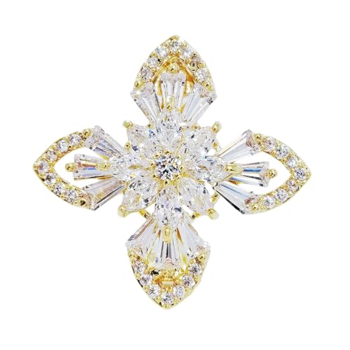 Broche en forme de croix dorée à motif floral sertie de strass en zircone