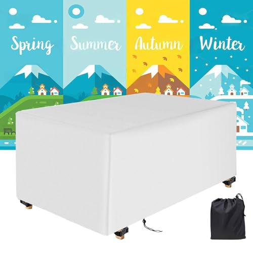 HNYDM Schutzhülle Gartenmöbel Winterfest 240x170x75cm/LxWxH Gartenmöbel Abdeckung Wasserdicht, 600D Oxford Gewebe Weiß Abdeckplane Für Gartentisch Sitzgruppe Balkonmöbel Abdeckung