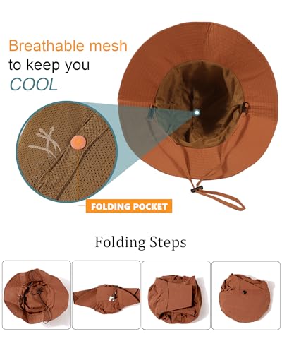 Waterproof Sun UPF 50+ Bucket Hat UV Protection Packable Brimmed Boonie for Women Men Summer Lightweight Hiking Outdoor Cap Caramel