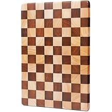 Checkered Cutting Board for Kitchen, Rubberwood Chopping Board with Non-Slip Feet, Large Butcher Block Serving Tray with Gift Box, 16" x 11" x 1.1"