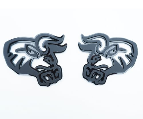 Image of 2Pc Angry Bull Badge 3D Emblem Custom Sticker Nameplate Replacement for Universal Car Body Motorcycle SUV Door Window Decoration (Black)