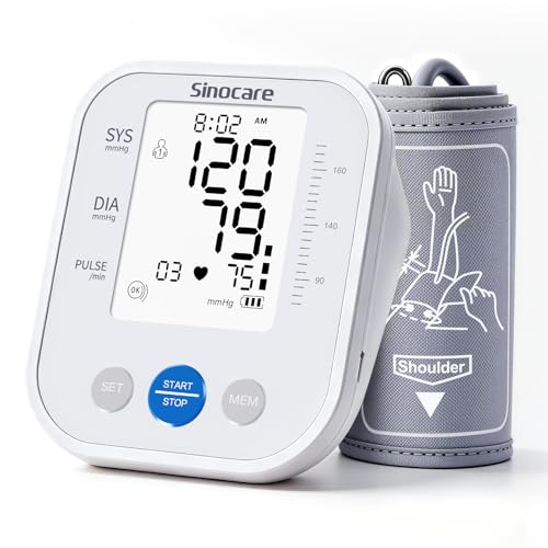 Image of Sinocare Upper Arm Blood Pressure Monitor, Automatic Digital BP Machine with 3-Color Backlit Display, 2 Users x 99 Memories, Large Cuff 8.6-16.5 inches, Irregular Heartbeat Detection
