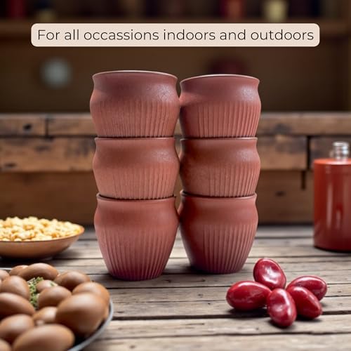 Image of Happy Cove Eco Friendly Cup Set of 6 for Tea | Biocomposite Rice Husk & Bamboo Fibre | 225ml Unbreakable Chai Cups | Microwave Safe Tea Kulhad | Hot & Cold Coffee Mug, Milk & Tea Cup Set
