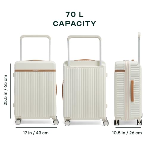 Image of Assembly Medium Check-in Suitcase with 8 Spinner Wheels & Ultra Wide Trolley, Durable Polycarbonate Hard Shell Trolley Bag for Vacations & Business Travel, White, 24-Inch