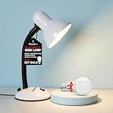 Flexible Desk Lamp with Bulb – Flexi Table Reading Lamp Adjustable Neck Metal Construction On/Off Switch & 1.5m Cable W/BS Approved Plug Mains Powered Desk Lamps | Perfect for Home & Office Use