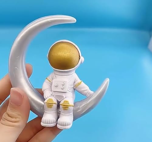 Image of YOURKARTS.COM Astronaut Dashboard Figure - Decorative Space-Themed Showpiece for Car Interior, Office Desk, Study Table & Home Decor | Astronaut Sitting on Moon Ornament | Premium Gift Item