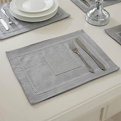Vilygret Set of 4 Grey Luxurious Placemats Perfect for Dinner Table, Non-Slip Velvet Table Mats 12x16 Inches