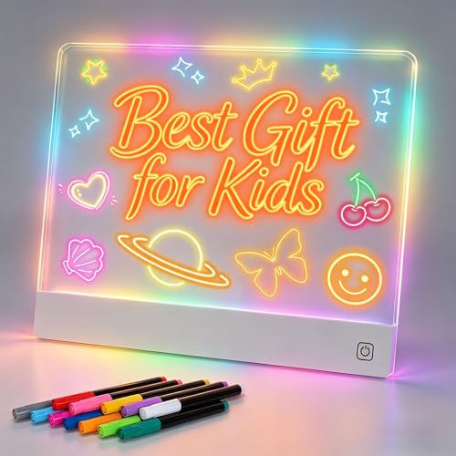 LED Note Board with 7 Colors, Rechargeable Light Up Acrylic Dry Erase Board, Lumi Board Led Drawing Board with Invisible Stand Glow Doodle Board Birthday and Halloween Gifts for Kids(13.8"X10.3")