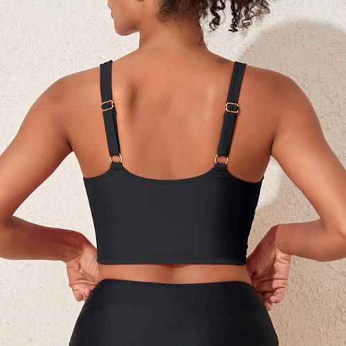 Hilor Women's Modest Underwire Bikini Tops Longline Swim Top Push Up Cropped Tankini Swimsuits4