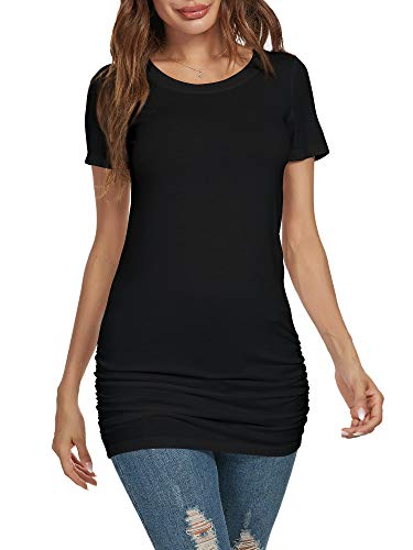 Torary Black Long Shirts Dressy Casual Work Tops For Women Tunic Tops To Wear With Leggings Short Sleeve Tshirts Crew Neck Summer Ruched Tunic thumb #4