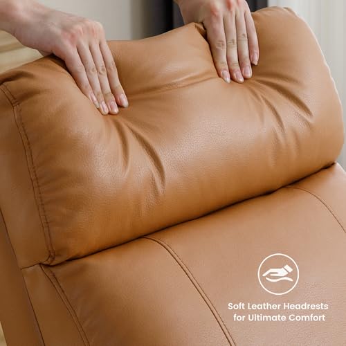 HOMYKA Swivel Rocker Recliner Chair, Manual Leather Recliner, Glider Rocking Recliner Chair 360°Swivel Nursery Reclining Chair with Adjustable Headrest/Highback for Living Room, Brown