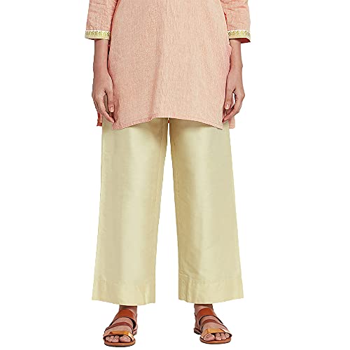 Image of GO COLORS Women Blue Stripe Cotton Wide Pants