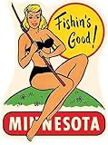Minnesota Fishing Pin-up girl Land of 10,000 Lakes Vintage Decal Sticker Souvenir Skateboard Laptop