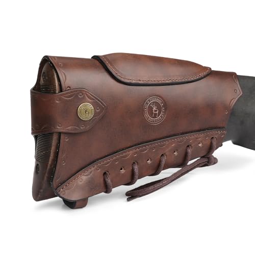 TOURBON kinddyna av äkta läder, justerbart kindstöd för gevär, käkhöjd, hållarväska för jakt