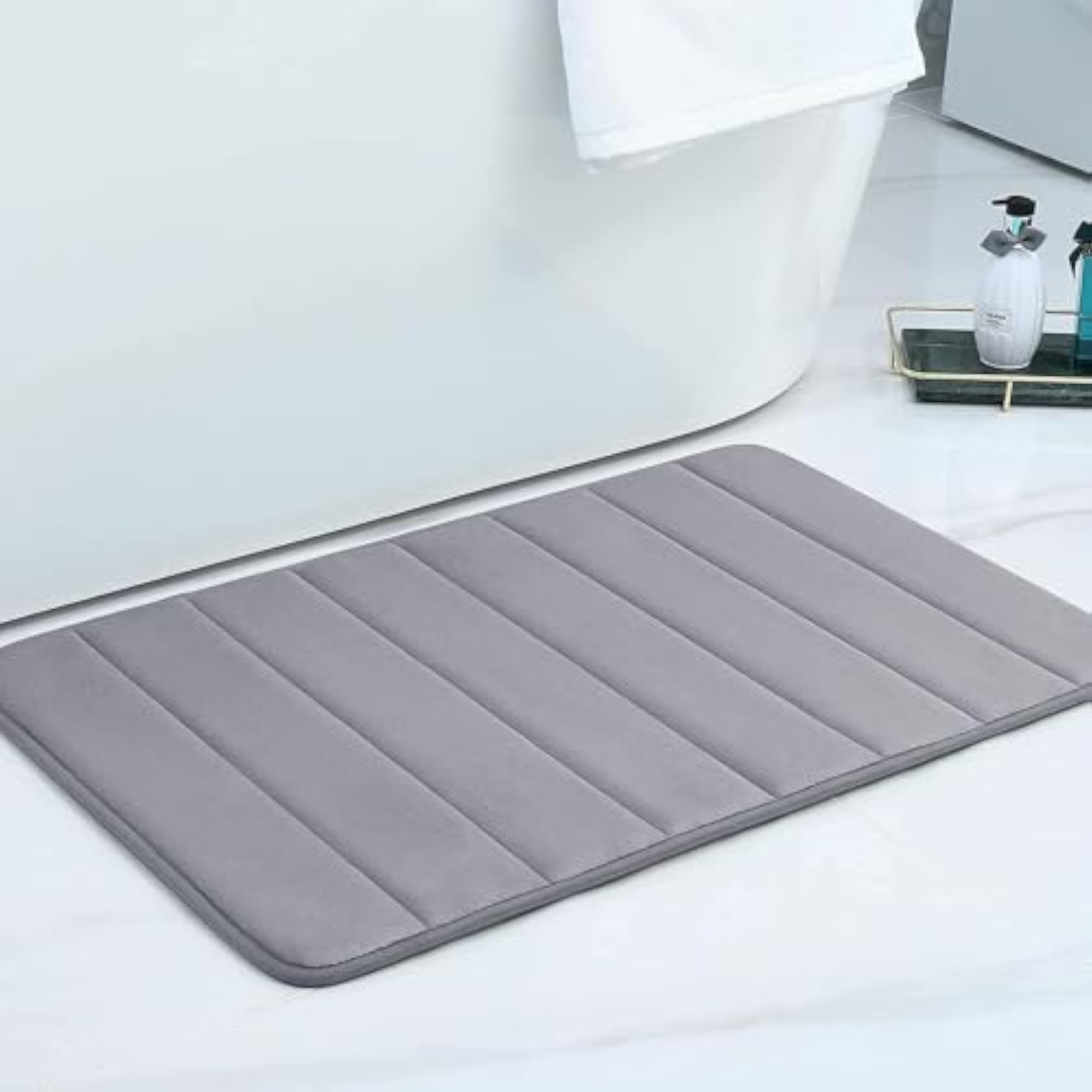 Rectangular Memory Foam Bathroom Door Mats, Non-Slip