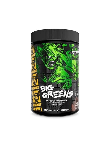 Mutant Big Greens, 40+ Superfoods, Spirulina, Just Chocolate, 10.4 oz Chocolate 8.68 Ounce (Pack of 1)