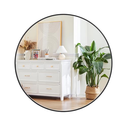 Garvee 30 inRound Mirror for Wall, Black Metal Frame Circle Mirror, Round Bathroom Mirror for Wall Decor, Round Mirror for Entryway, Vanity, Bedroom, Easy to Install Black 30"L x 30"W