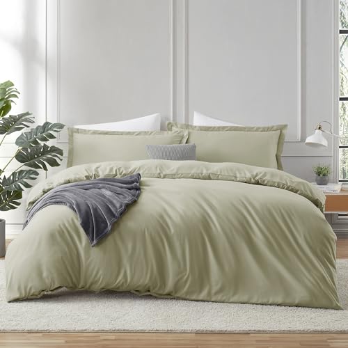 Image of Hearth & Harbor Light Sage Duvet Cover Full Size, 3 Piece Bedding Set | Soft Double Brushed Bedding Set, Button Closure, 1 Duvet Cover 80x90 Inches, 2 Pillow Shams