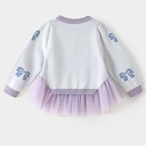 Toddler Girls Cardigan Sweater Long Sleeve Knitted Top with Tulle Mesh Patchwork, Button Down Kids Casual Fall Clothes3