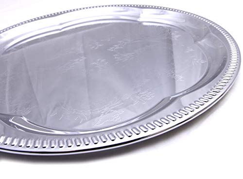 Maro Megastore (Pack Of 4) 11.8-Inch Elegant Round Floral Pattern Engraved Catering Chrome Plated Serving Plate Mirror Tray Platter Tableware Decor Holiday Wedding Birthday Party (Small) T226S-4Pk #TOP5