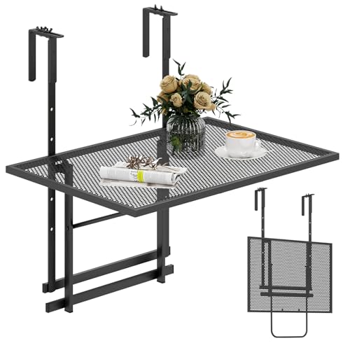 GIANTEX Table de Balcon Pliable,Table Suspendue Rabattable,Réglable en Hauteur sur 5 Niveaux,Petie Table Murale en Fer,Jusqu’à 20 kg, Table Exterieur pour...