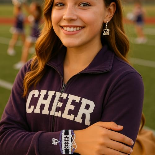 Image of Infinity Collection - Cheer Bracelet & Earrings Set - Purple & Black Infinity Love Cheer Charm, Jewelry for Cheerleaders, Teams, Moms & Coaches