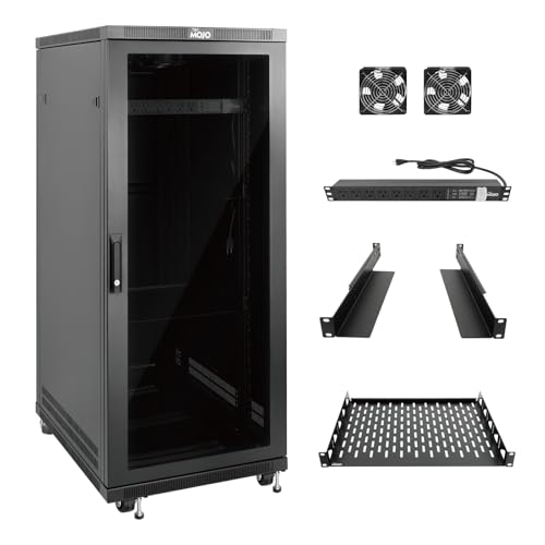 Image of Tecmojo Network Rack Cabinet,27U Server Rack,31.5 Inch Depth,Hold Up to 1800Lbs,Lockable Cabinet with Casters and Complete Accessories,Clear Door,for Home,Office,Small Business (27U 23.6 inch w*31.5 inch d)