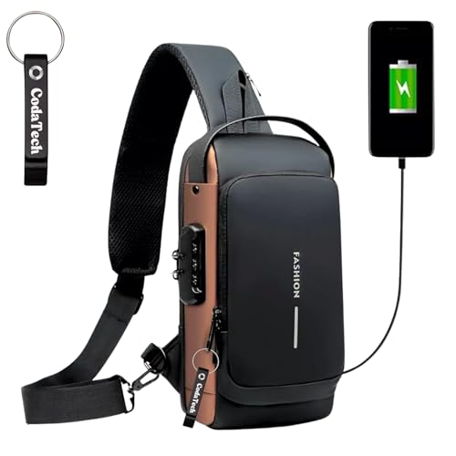 Bolsa Mochila Pochete Fashion Transversal Anti Furto impermeável Saída USB Masculina e Feminina - Shoulder Bag PRETO/MARROM