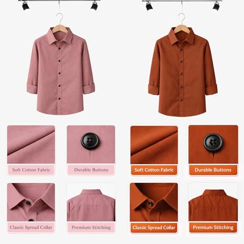 Image of YYQ Pack of 2 Boys Solid Cotton Blend Shirts - Full Sleeve Casual, Soft & Comfortable Spread Collar Shirts for Boys