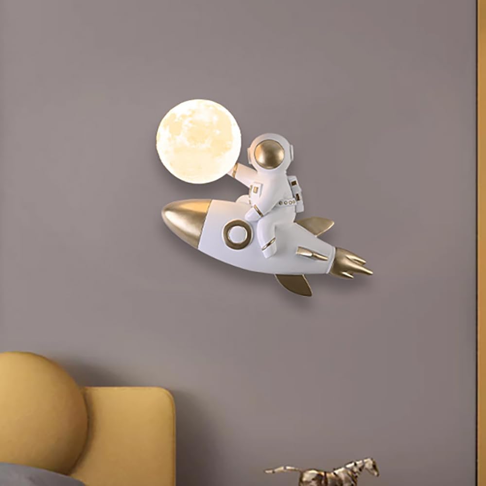 Skyblaze Astronaut Wall Sconce, Modern Kid’s Wall Lamp, Cute Wall Mounted Light with 3D Printed Lampshade, Cartoon Wall Light Fixture for Children’s Bedroom Nursery (B)