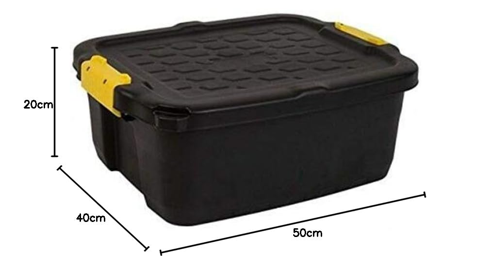 Strata 3 Stück Heavy Duty Aufbewahrungsbox, Secure Stackable Case - 24 Liter - 50 x 40 x 20 cm - Beständig gegen 350 kg - schwarz/gelb