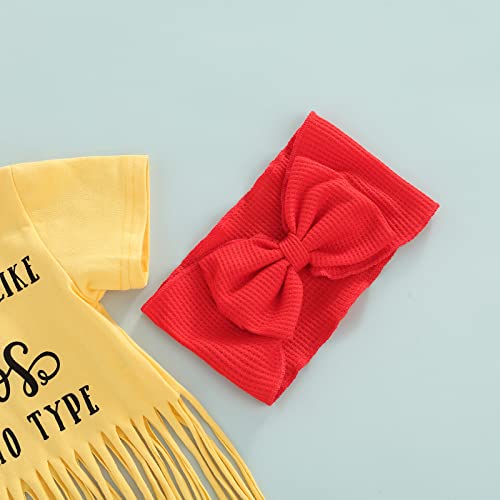 Infant Baby Girl Summer Outfits Short Sleeve Tassel T-Shirt Tops Tacos Print Shorts Bowknot Headband 3Pcs Clothes Set (B-Yellow Tacos, 12-18 Months) #TOP3