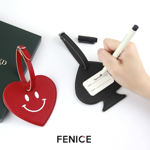 FENICE Vegan PU Leather Smiley Face Name Tag with Belt Buckle Strap Closure for Suitcase Luggage Tavel Bag (Yellow-Smile)4
