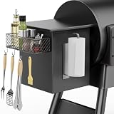 Ormeli 1 Pack Magnetic Storage Bin for Traeger Smoker Grill Caddy with Paper Towel Holder, Grill Basket for Some Models of Traeger/Pit Boss/Z Grill Smoker Accessories, Griddle Caddy for Outdoor Grill