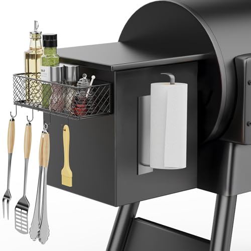 Image of Ormeli 1 Pack Magnetic Storage Bin for Traeger Smoker Grill Caddy with Paper Towel Holder, Grill Basket for Some Models of Traeger /Pit Boss /Z Grill Smoker Accessories, Griddle Caddy for Outdoor