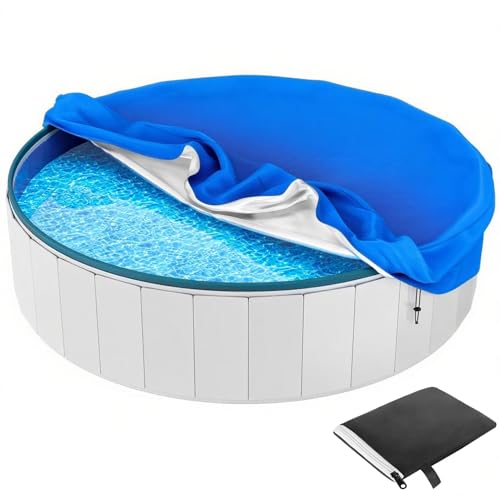 Cubierta Redonda para Piscinas, Lonas para Iscinas Oxford, Cubierta de Piscina de Verano e Invierno con Cordón y Bolsa de Almacenaje, Fácil de Instalar y Estable,Azul,190cmx30cm