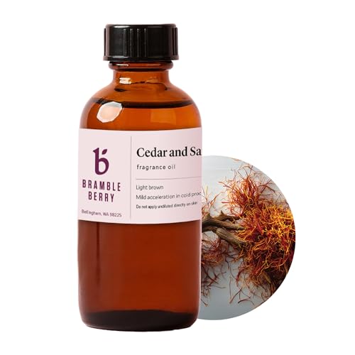 Bramble Berry Cedar and Saffron Fragrance Oil 2 oz | Rich Woodsy Scent with Patchouli Sandalwood Spices & Musk for Candle Making Soap Beard Oil & Lotion Skin Safe Vegan Paraben & Phthalate Free