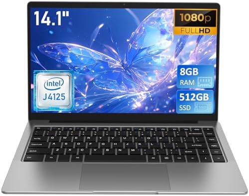 Auusda 14-Inch FHD Laptop, 8GB RAM, 512GB SSD, Celeron J4125 Processor ...