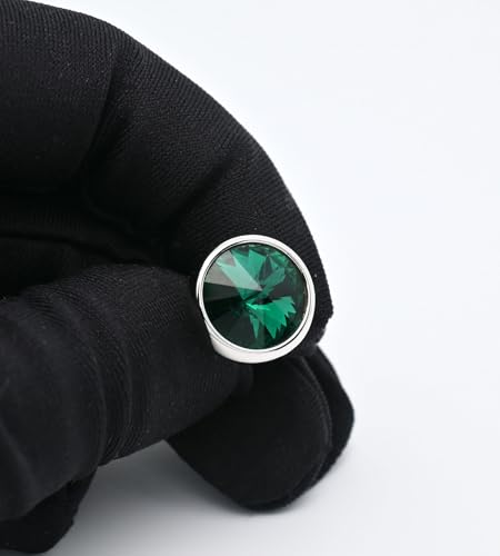Mancuernillas de metal plateado con piedra verde miniatura 2