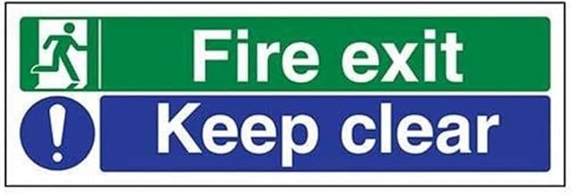 VSafety Fire Exit/Keep Clear Sign - Landscape - 300mm x 100mm - 2mm Rigid Plastic