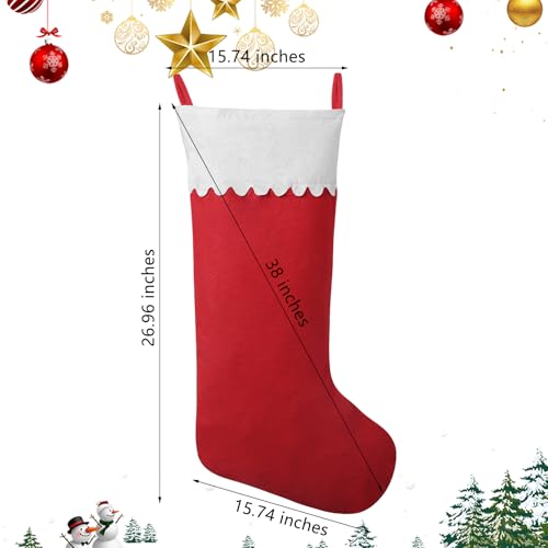 Asisca 2 Pack Jumbo Felt Christmas Stockings, 38 Inches Large Red and White Felt Christmas Stockings for Xmas Tree Fireplace Hanging Decor and Holiday Party Family Home Decorations - Thumbnail 2