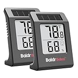 2.2'' Digital Thermometer and Hygrometer Meter, Solar-Powered Indoor Temperature Sensor Humidity Monitor, Humidity Gauge for Baby Rooms, Bedrooms, Home, Office, and Wine Cellars, Black, 2Pack