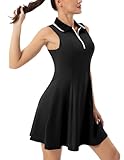FKEEP Women's Tennis Golf Dress Sport Activewear Workout Athletic Zipper V-Neck with Shorts and Pocket (Black, S)