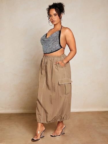 Verdusa Women's Plus Size Cargo Skirt Streetwear Drawstring Waist Long Skirts with Pockets4