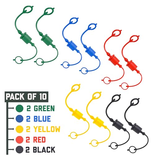 Image of SIGNITE 1 /2 ISO A 10 Pack Hydraulic Dust Cap and Plugs, PVC, Quick Disconnects, Male Dust Cap, Female Plug Cover, Red, Black, Blue, Green, Yellow